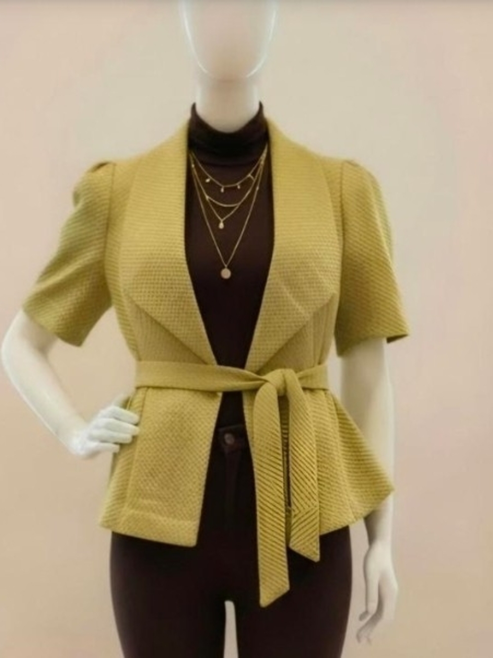 The Limited Mustard Yellow Short Sleeve Belted Blazer